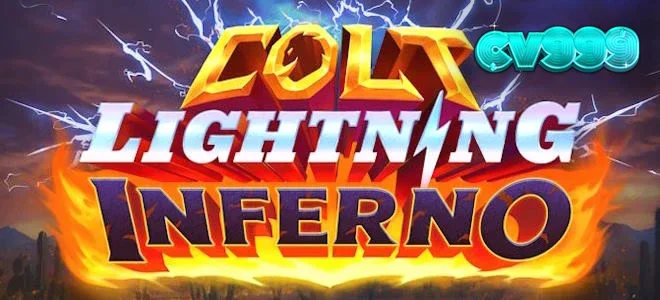 Colt Lightning Inferno স্লট গেমের একটি দৃশ্য যেখানে আগুনের শিখা এবং বিদ্যুতের ঝলক দেখা যাচ্ছে।